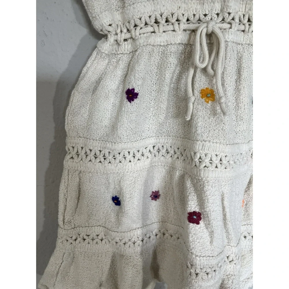 Peruvian Embroidered Dress Baby 12M White Floral Sleeveless Folk Cottagecore